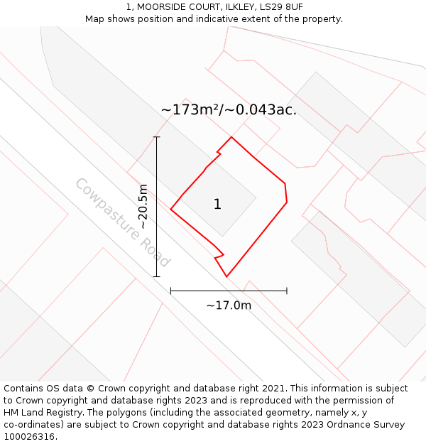 1, MOORSIDE COURT, ILKLEY, LS29 8UF: Plot and title map