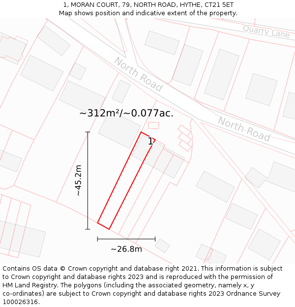 1, MORAN COURT, 79, NORTH ROAD, HYTHE, CT21 5ET: Plot and title map