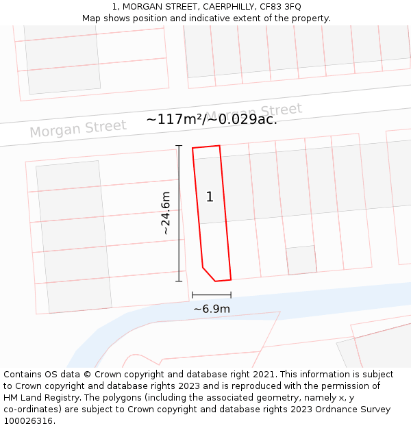 1, MORGAN STREET, CAERPHILLY, CF83 3FQ: Plot and title map