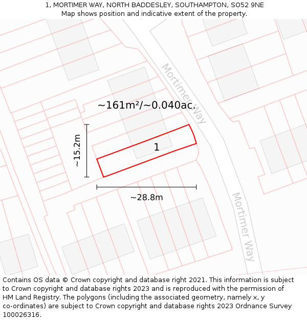 1, MORTIMER WAY, NORTH BADDESLEY, SOUTHAMPTON, SO52 9NE: Plot and title map
