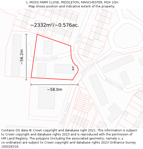 1, MOSS FARM CLOSE, MIDDLETON, MANCHESTER, M24 1GH: Plot and title map
