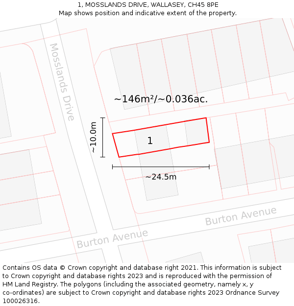 1, MOSSLANDS DRIVE, WALLASEY, CH45 8PE: Plot and title map