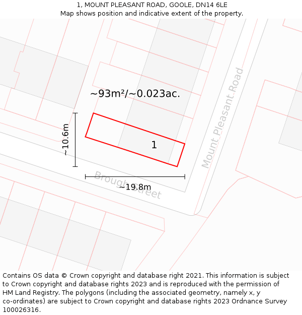 1, MOUNT PLEASANT ROAD, GOOLE, DN14 6LE: Plot and title map