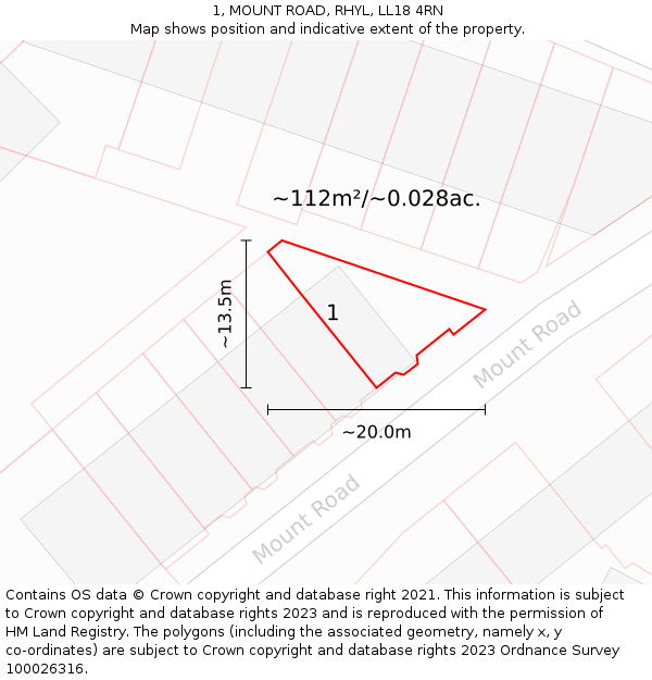 1, MOUNT ROAD, RHYL, LL18 4RN: Plot and title map
