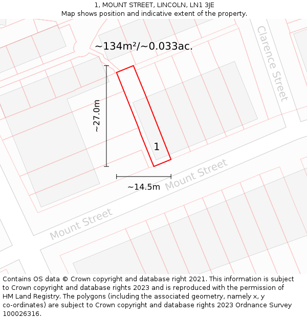 1, MOUNT STREET, LINCOLN, LN1 3JE: Plot and title map