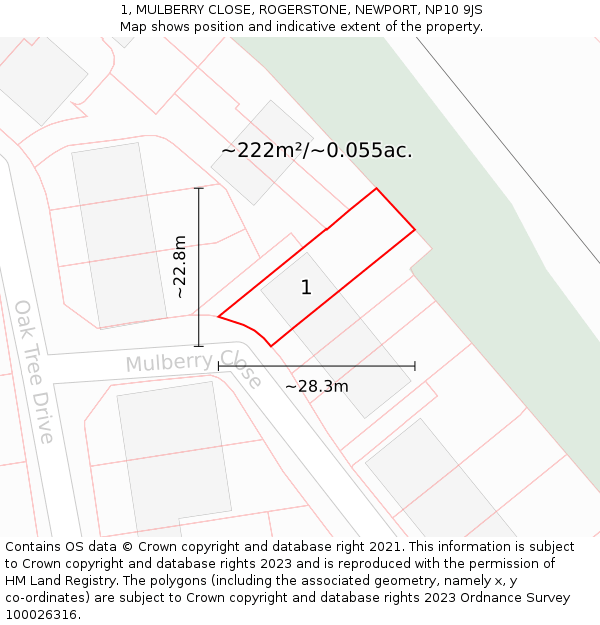 1, MULBERRY CLOSE, ROGERSTONE, NEWPORT, NP10 9JS: Plot and title map