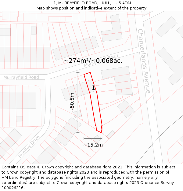 1, MURRAYFIELD ROAD, HULL, HU5 4DN: Plot and title map