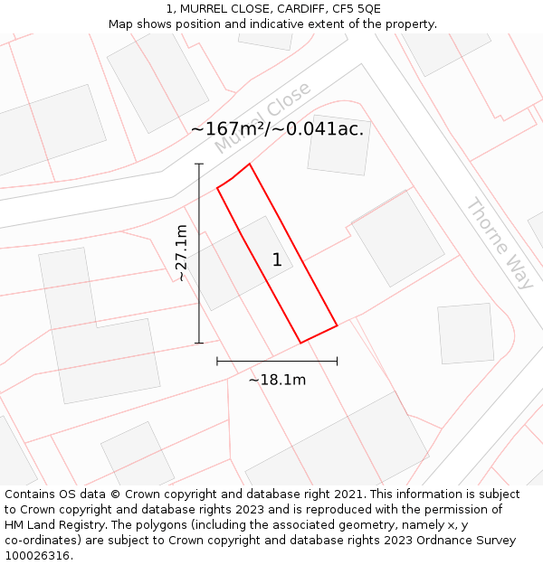 1, MURREL CLOSE, CARDIFF, CF5 5QE: Plot and title map