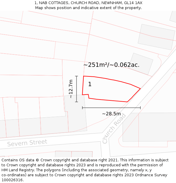 1, NAB COTTAGES, CHURCH ROAD, NEWNHAM, GL14 1AX: Plot and title map