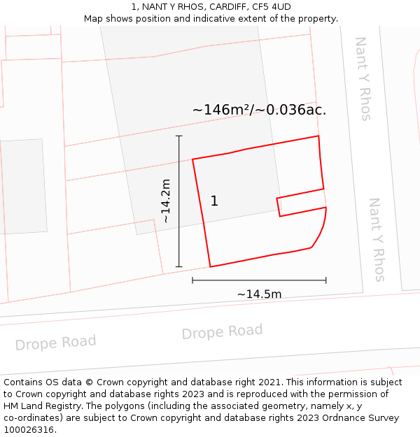 1, NANT Y RHOS, CARDIFF, CF5 4UD: Plot and title map