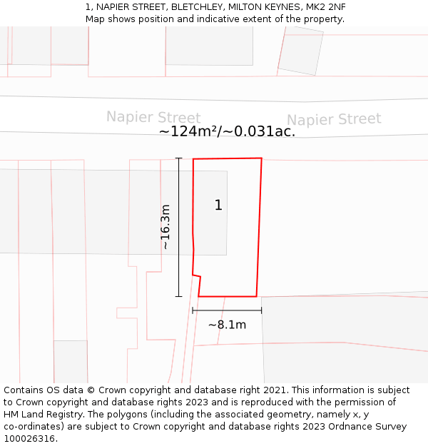 1, NAPIER STREET, BLETCHLEY, MILTON KEYNES, MK2 2NF: Plot and title map