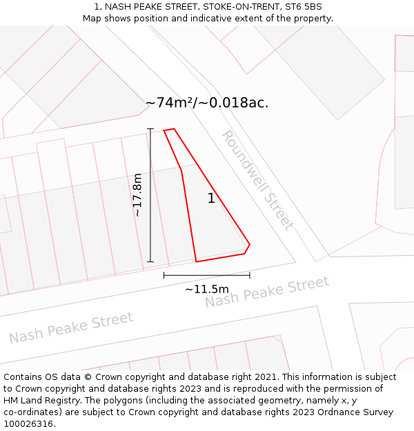 1, NASH PEAKE STREET, STOKE-ON-TRENT, ST6 5BS: Plot and title map