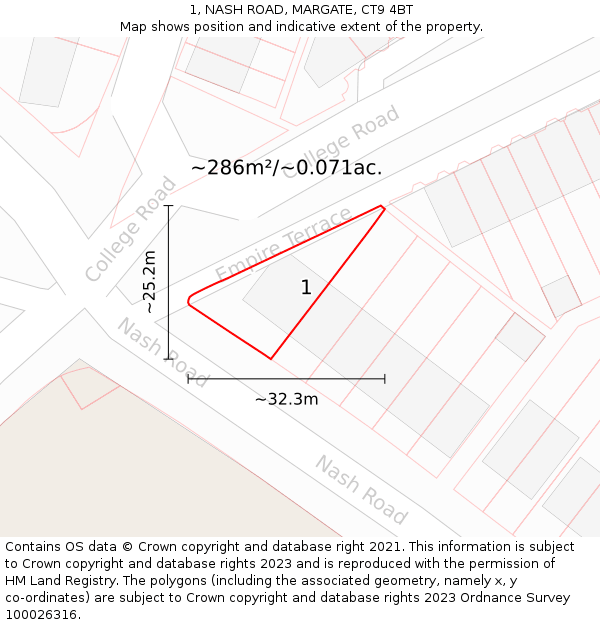 1, NASH ROAD, MARGATE, CT9 4BT: Plot and title map