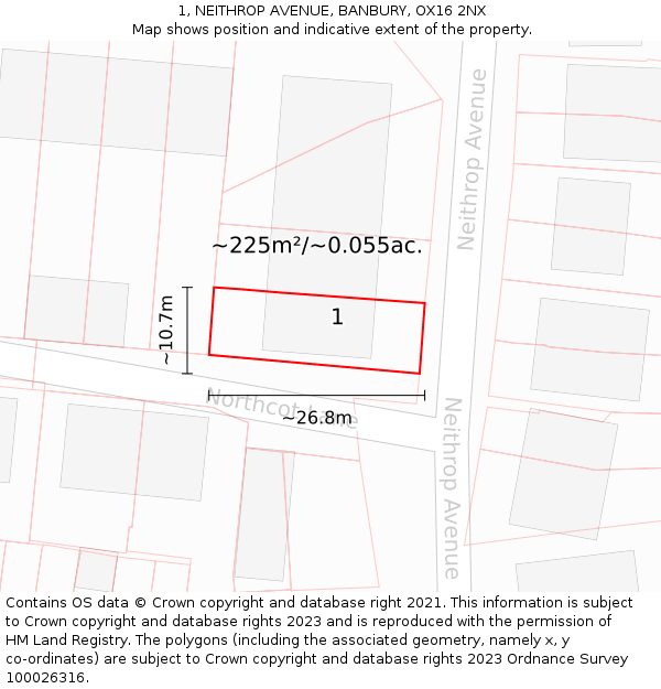 1, NEITHROP AVENUE, BANBURY, OX16 2NX: Plot and title map