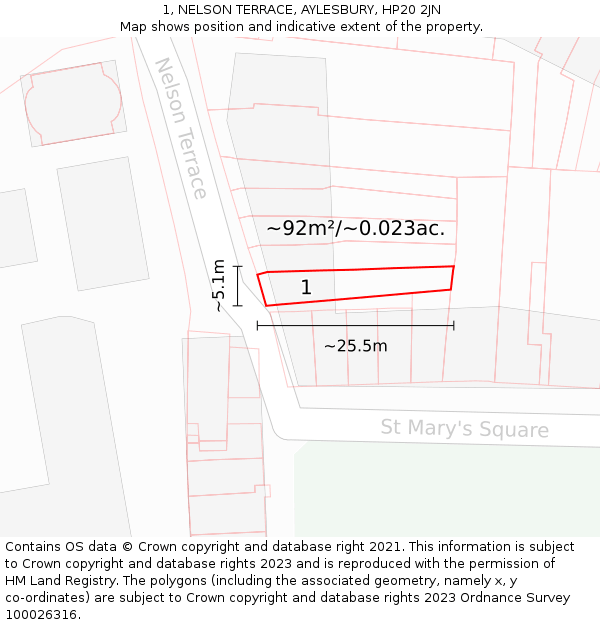 1, NELSON TERRACE, AYLESBURY, HP20 2JN: Plot and title map