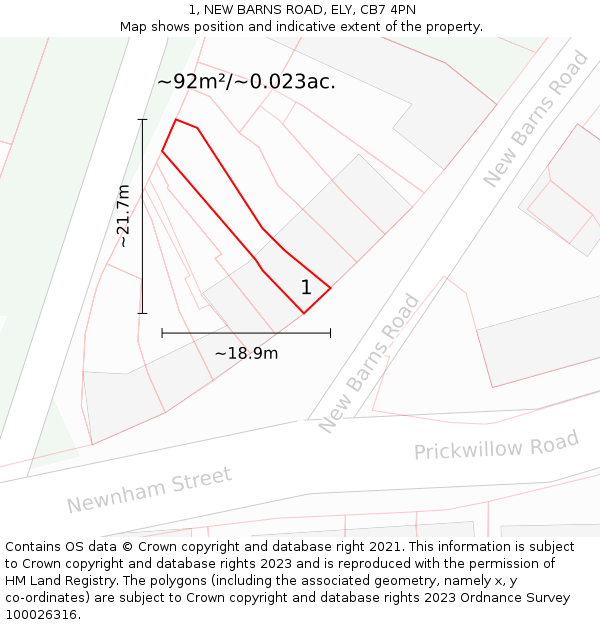 1, NEW BARNS ROAD, ELY, CB7 4PN: Plot and title map