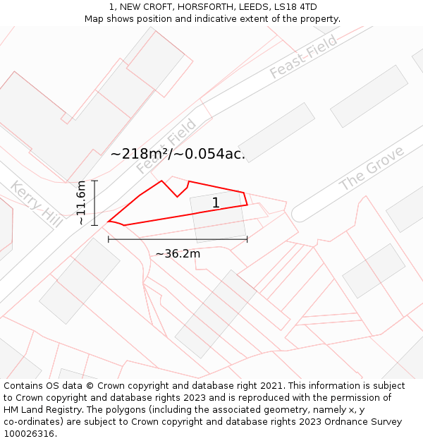 1, NEW CROFT, HORSFORTH, LEEDS, LS18 4TD: Plot and title map