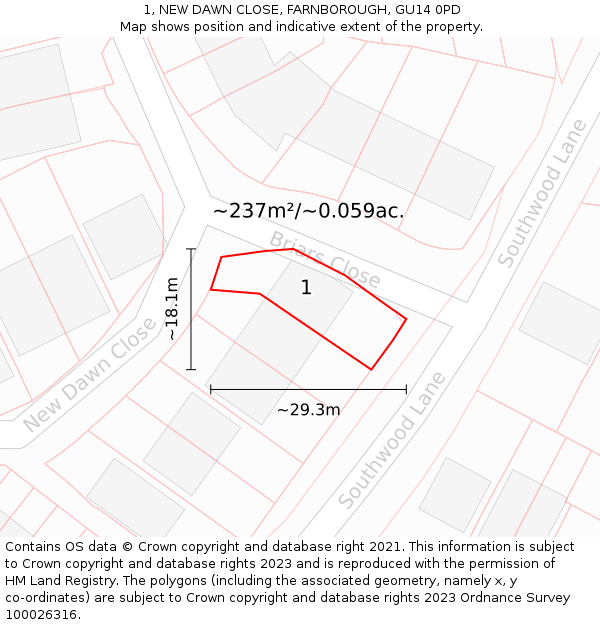 1, NEW DAWN CLOSE, FARNBOROUGH, GU14 0PD: Plot and title map