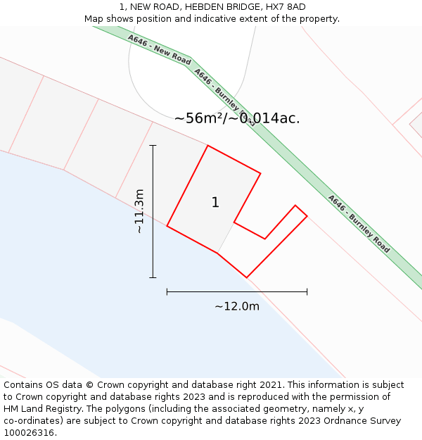 1, NEW ROAD, HEBDEN BRIDGE, HX7 8AD: Plot and title map