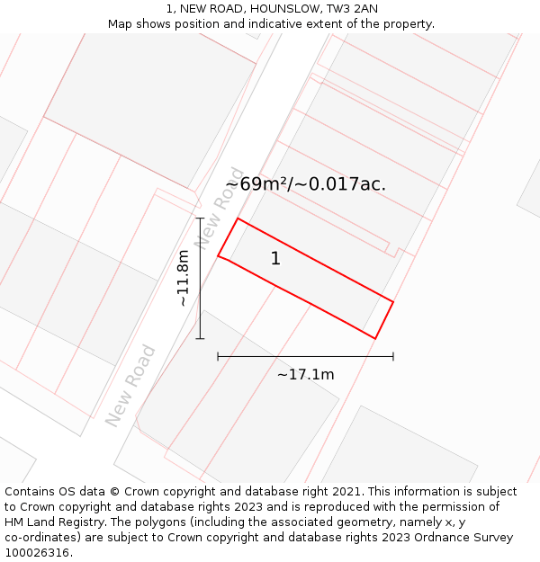 1, NEW ROAD, HOUNSLOW, TW3 2AN: Plot and title map