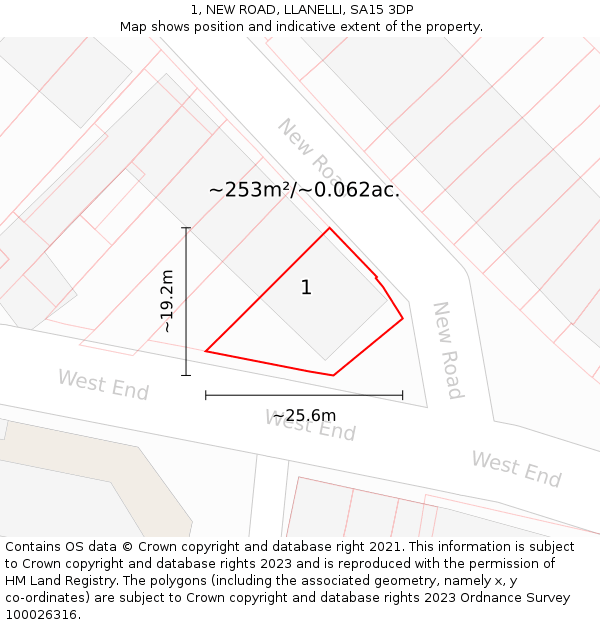 1, NEW ROAD, LLANELLI, SA15 3DP: Plot and title map