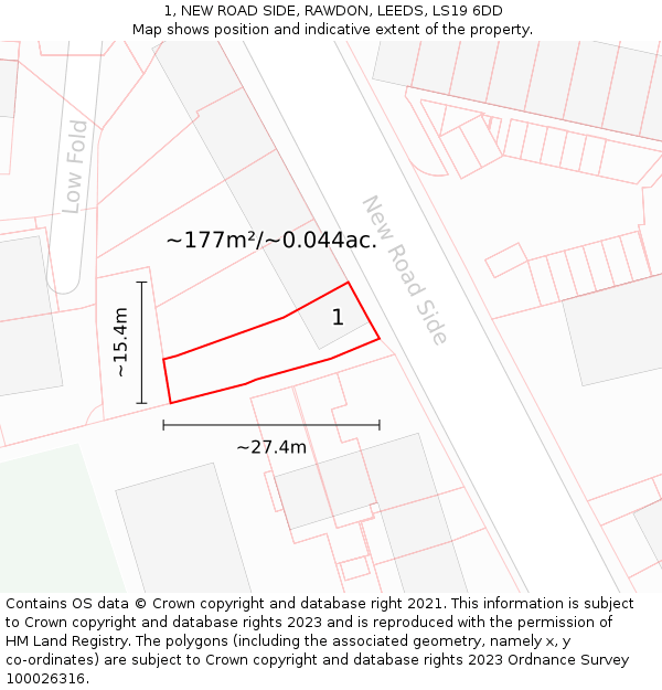 1, NEW ROAD SIDE, RAWDON, LEEDS, LS19 6DD: Plot and title map