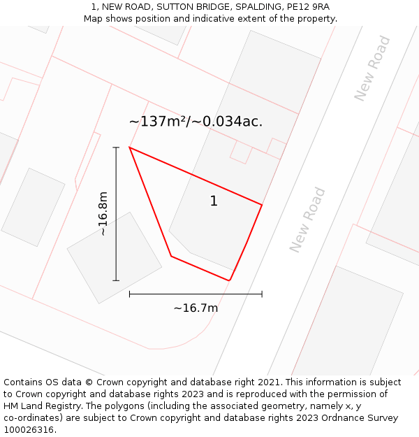 1, NEW ROAD, SUTTON BRIDGE, SPALDING, PE12 9RA: Plot and title map