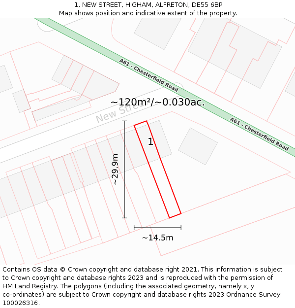 1, NEW STREET, HIGHAM, ALFRETON, DE55 6BP: Plot and title map