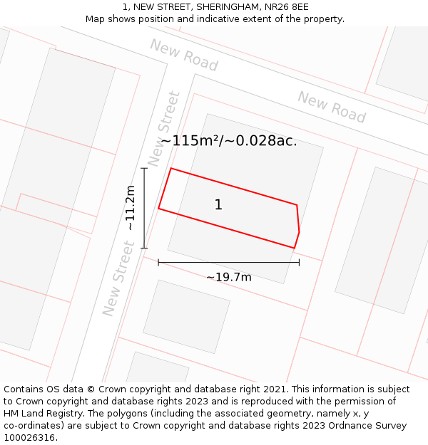 1, NEW STREET, SHERINGHAM, NR26 8EE: Plot and title map