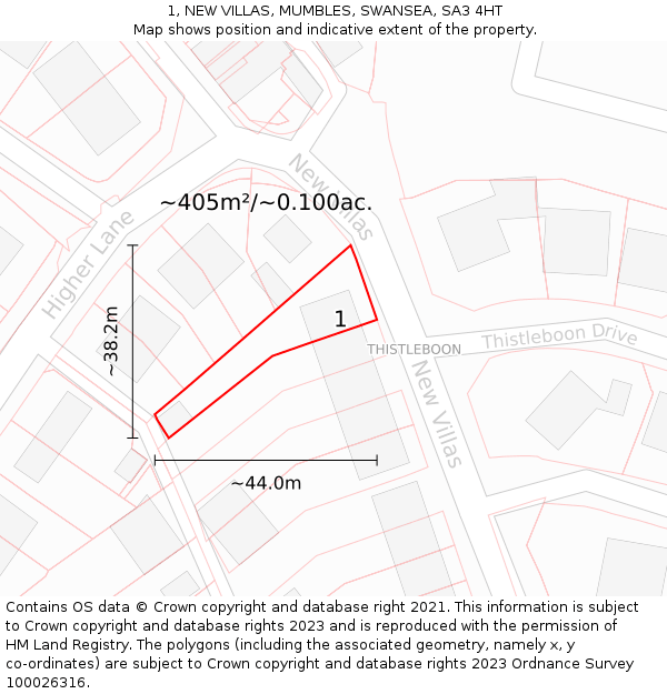 1, NEW VILLAS, MUMBLES, SWANSEA, SA3 4HT: Plot and title map