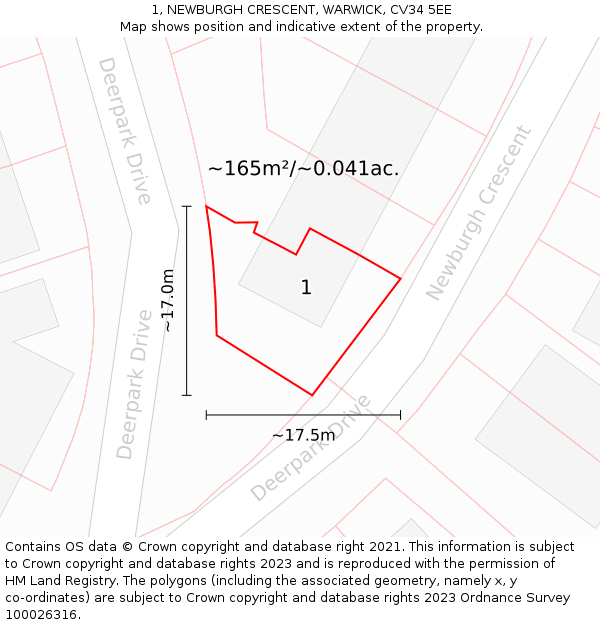 1, NEWBURGH CRESCENT, WARWICK, CV34 5EE: Plot and title map