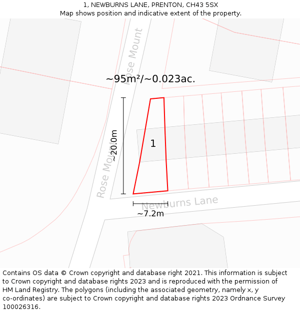 1, NEWBURNS LANE, PRENTON, CH43 5SX: Plot and title map
