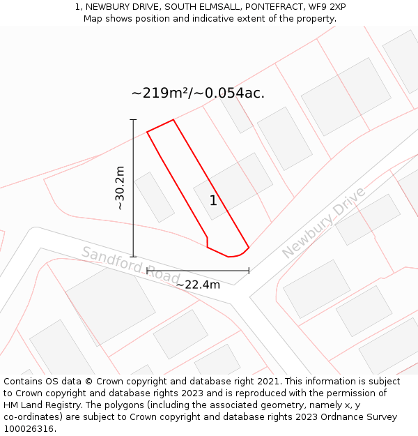 1, NEWBURY DRIVE, SOUTH ELMSALL, PONTEFRACT, WF9 2XP: Plot and title map