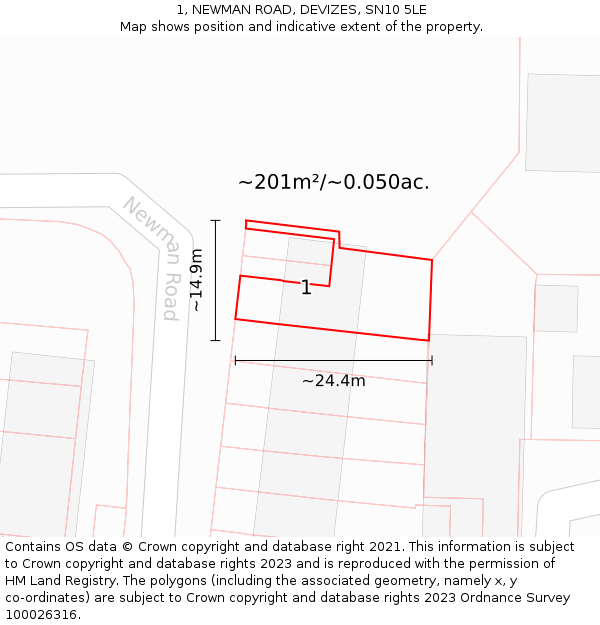 1, NEWMAN ROAD, DEVIZES, SN10 5LE: Plot and title map