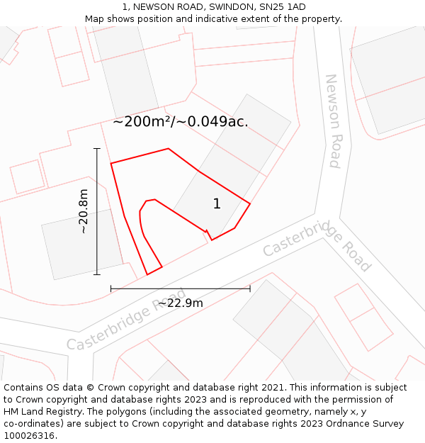 1, NEWSON ROAD, SWINDON, SN25 1AD: Plot and title map