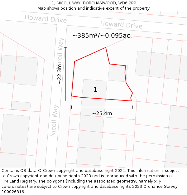 1, NICOLL WAY, BOREHAMWOOD, WD6 2PP: Plot and title map