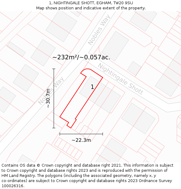 1, NIGHTINGALE SHOTT, EGHAM, TW20 9SU: Plot and title map