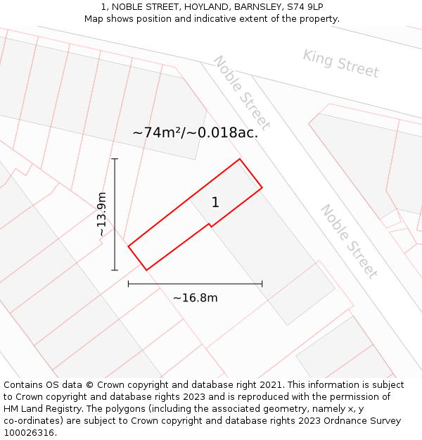 1, NOBLE STREET, HOYLAND, BARNSLEY, S74 9LP: Plot and title map