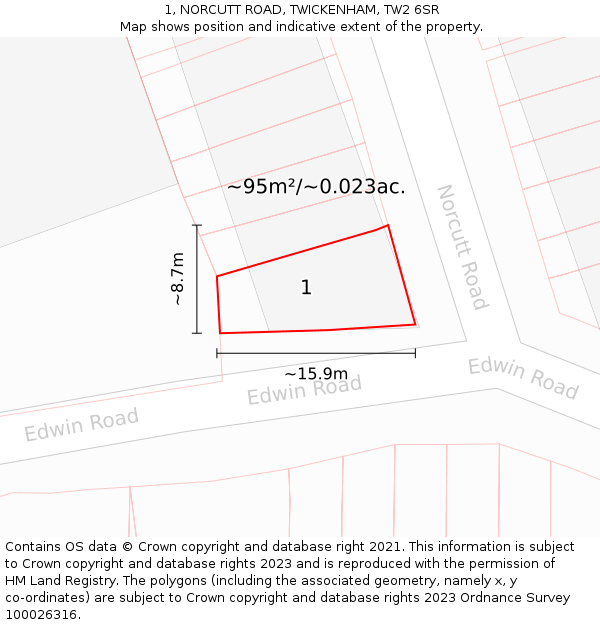 1, NORCUTT ROAD, TWICKENHAM, TW2 6SR: Plot and title map