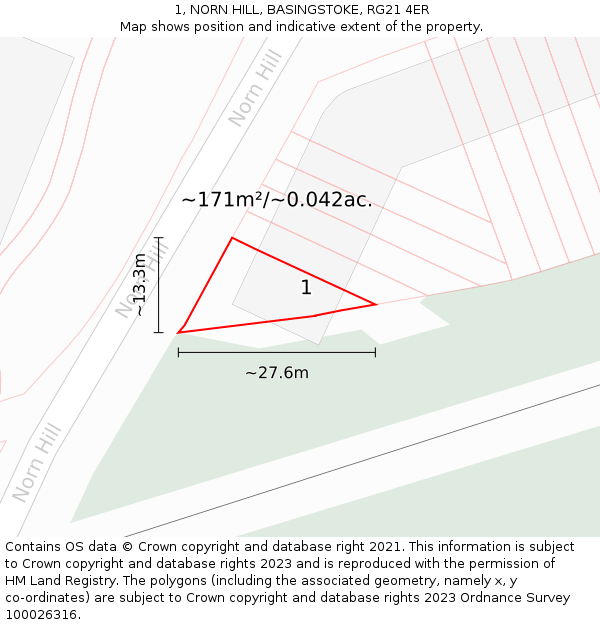 1, NORN HILL, BASINGSTOKE, RG21 4ER: Plot and title map