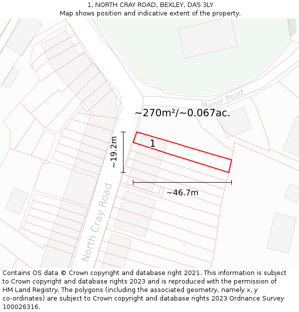 1, NORTH CRAY ROAD, BEXLEY, DA5 3LY: Plot and title map