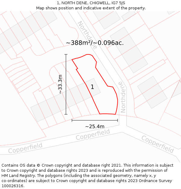 1, NORTH DENE, CHIGWELL, IG7 5JS: Plot and title map