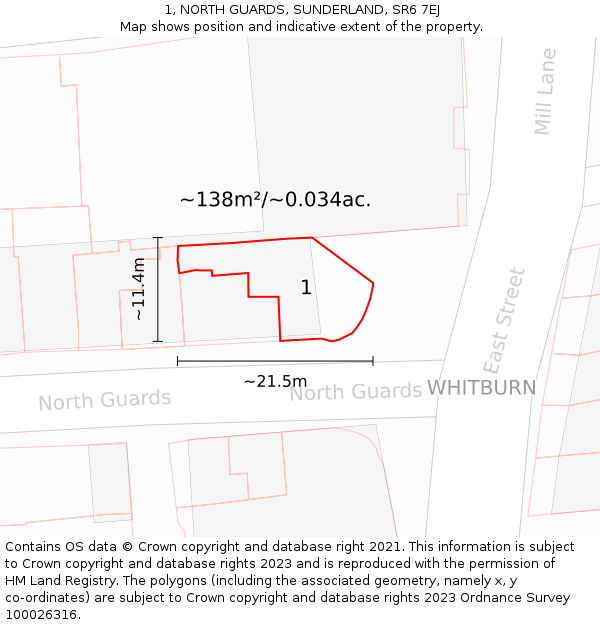 1, NORTH GUARDS, SUNDERLAND, SR6 7EJ: Plot and title map