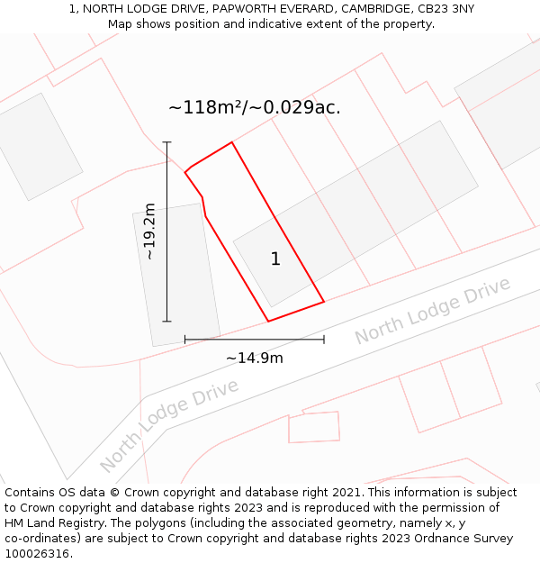 1, NORTH LODGE DRIVE, PAPWORTH EVERARD, CAMBRIDGE, CB23 3NY: Plot and title map
