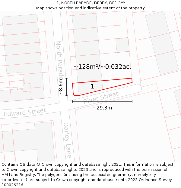 1, NORTH PARADE, DERBY, DE1 3AY: Plot and title map