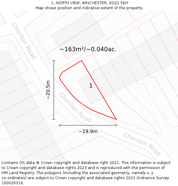 1, NORTH VIEW, WINCHESTER, SO22 5EH: Plot and title map