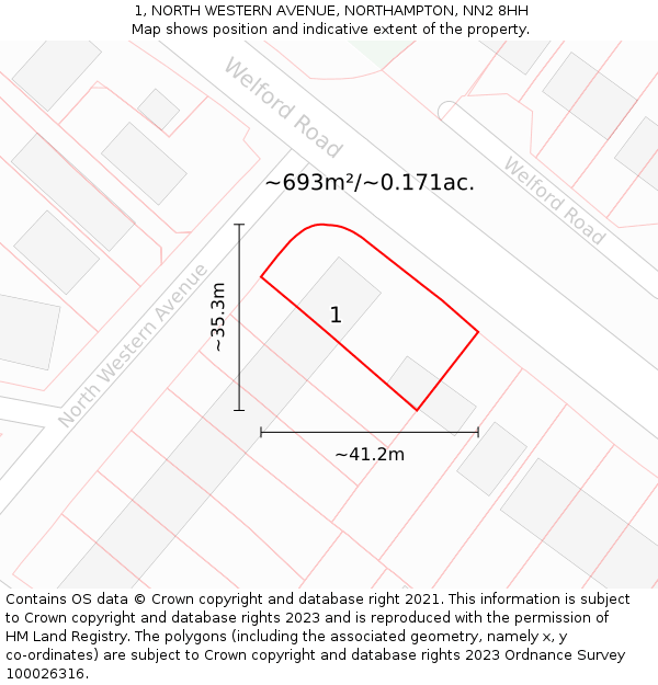1, NORTH WESTERN AVENUE, NORTHAMPTON, NN2 8HH: Plot and title map
