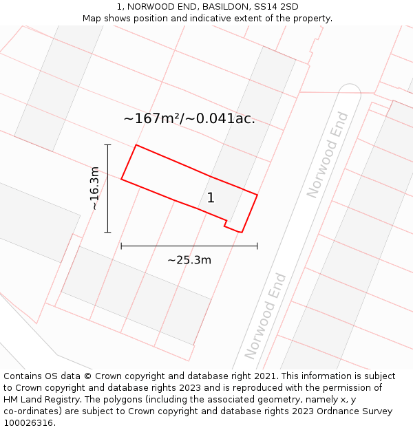1, NORWOOD END, BASILDON, SS14 2SD: Plot and title map
