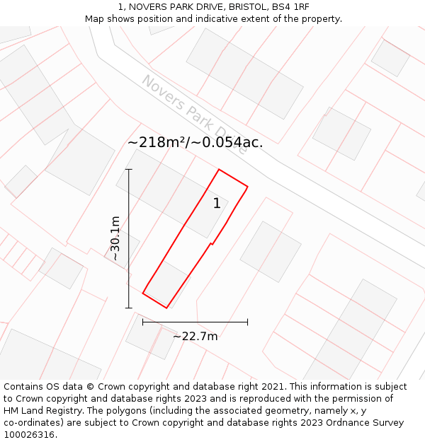 1, NOVERS PARK DRIVE, BRISTOL, BS4 1RF: Plot and title map
