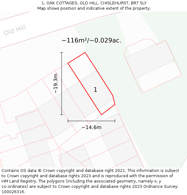1, OAK COTTAGES, OLD HILL, CHISLEHURST, BR7 5LY: Plot and title map